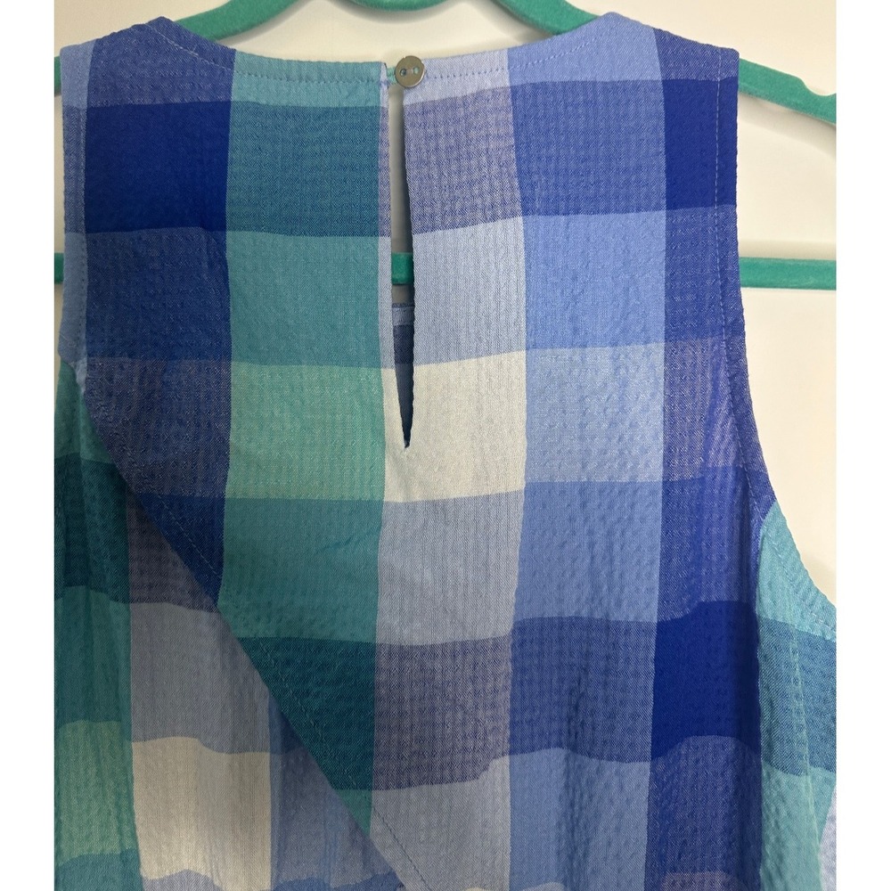 NWT LOFT Seersucker Blue Plaid Cutout Back Dress Midi Pocket Small Brunch Picnic - Picture 10 of 16